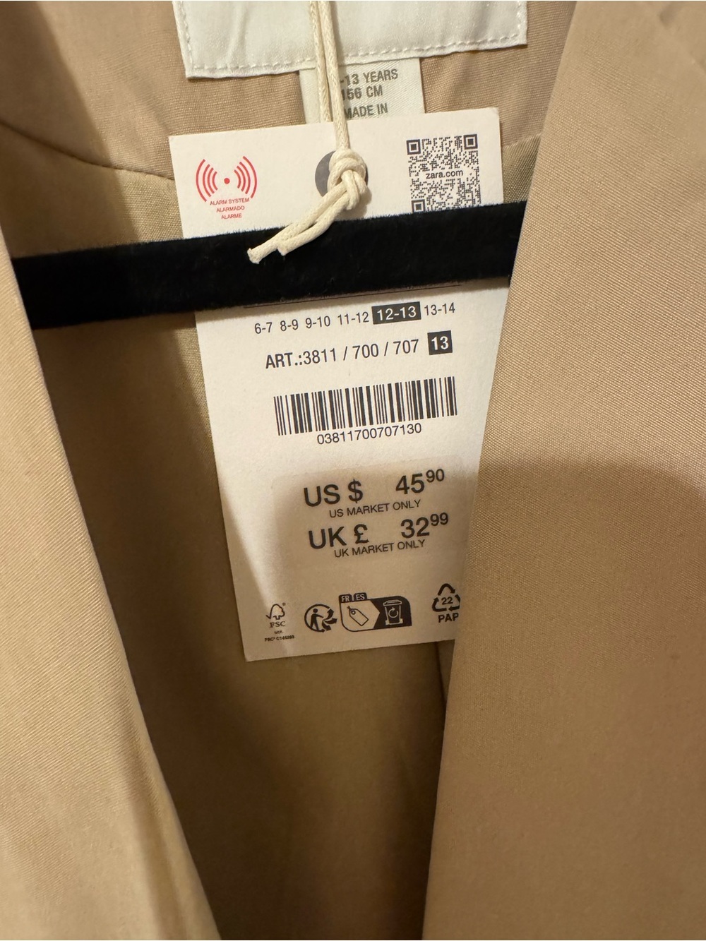NWT- Zara Kids Trench coat. 12-13 - Picture 3 of 4